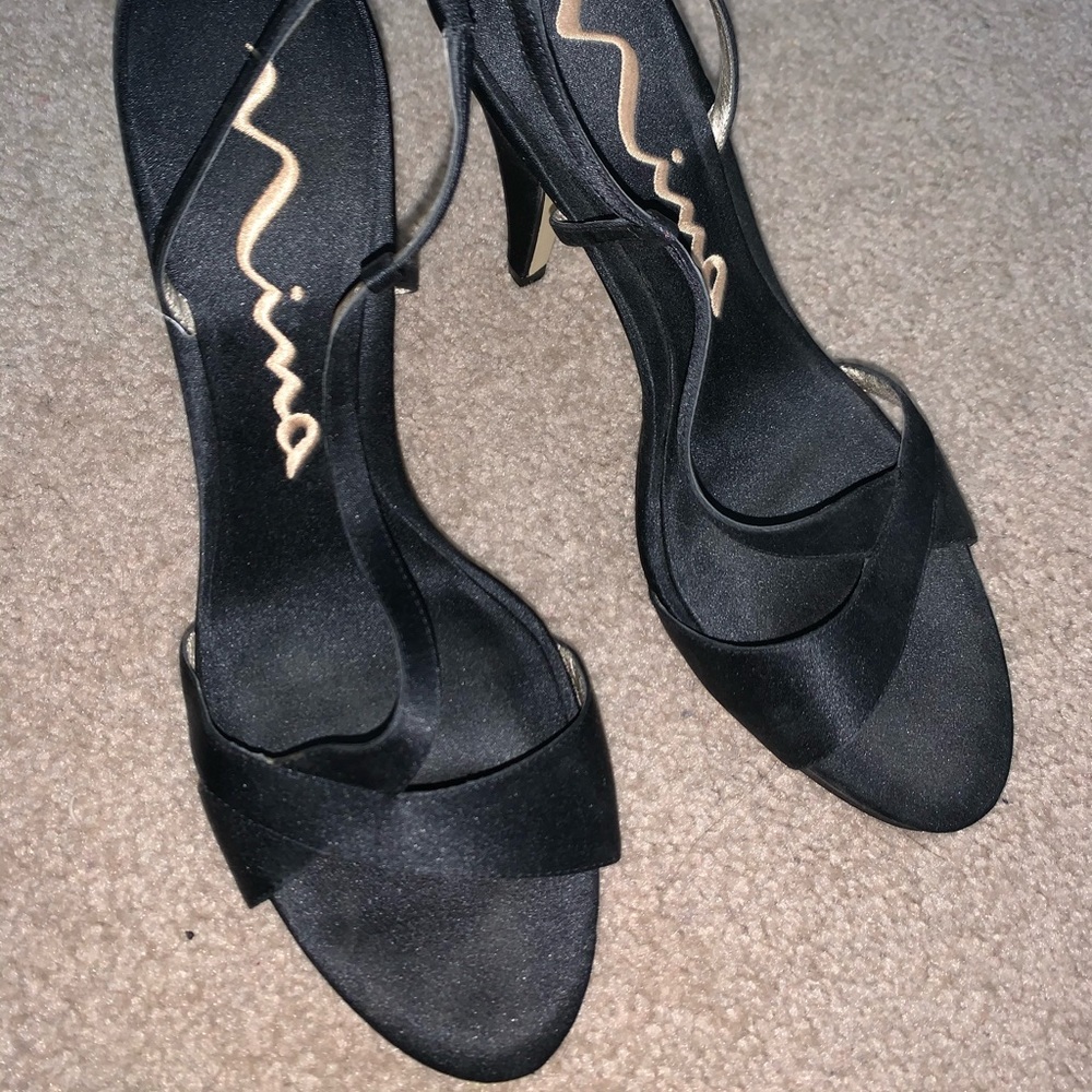 Nina black satin heels